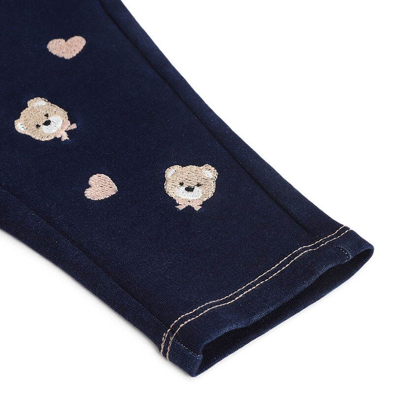 Girls Dark Blue Applique Long Trousers image number 3